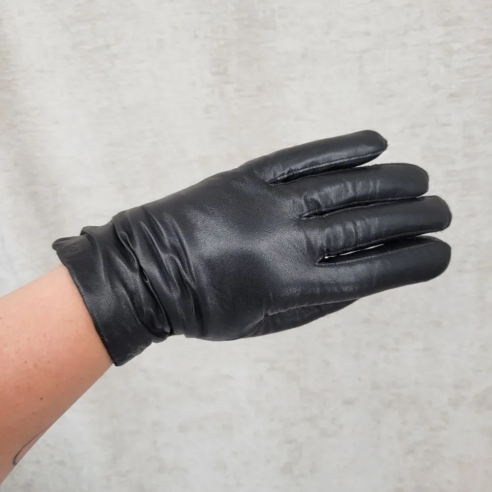 Isotoner Black Leather Driving Gloves with Knit Lining Women's Large